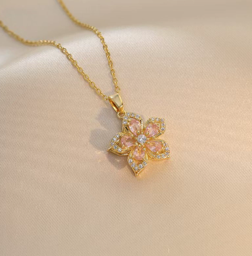Pink Spinning Floral Pendant