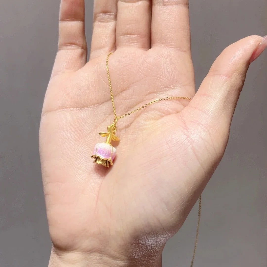 Pink Sapphire Blooming Rose Pendant