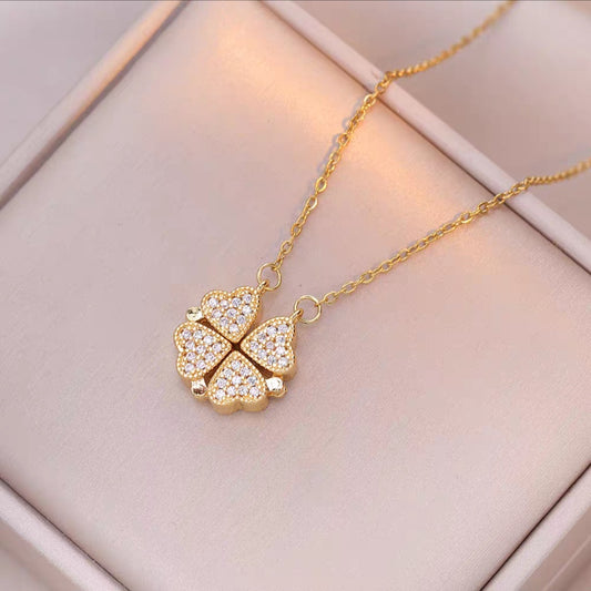 White Crystal Clover Heart Pendant