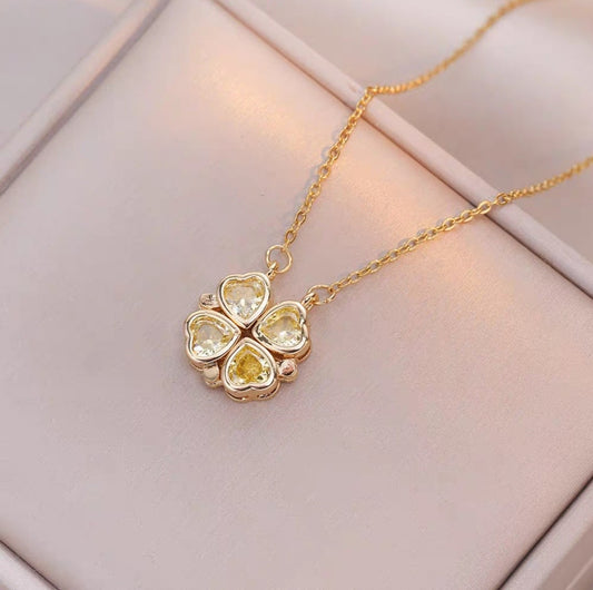 Amber Clover Heart Pendant