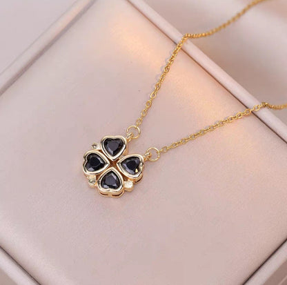 Obsidian Clover Heart Pendant
