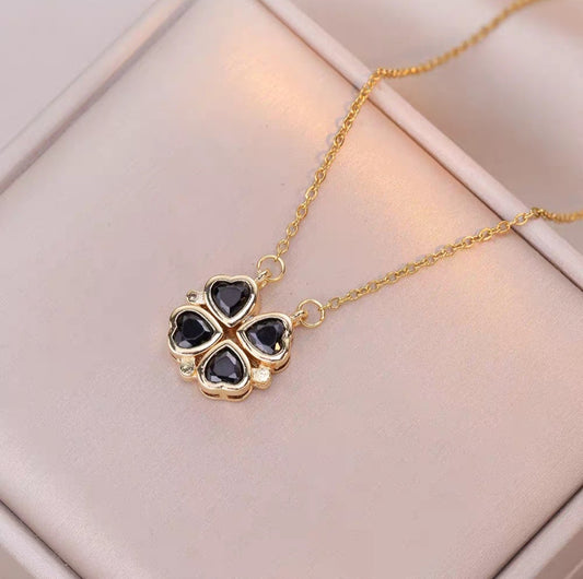 Obsidian Clover Heart Pendant