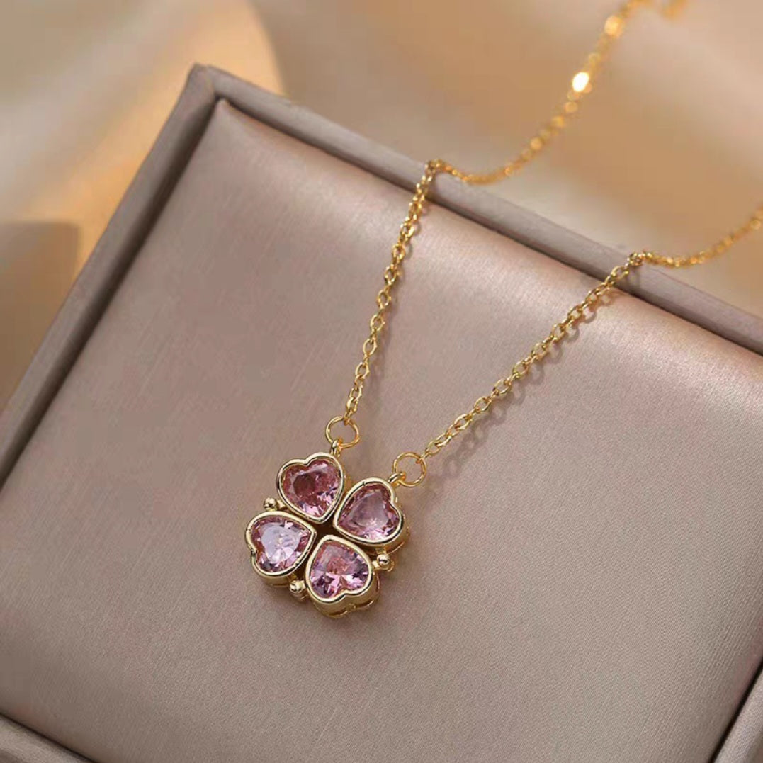 Pink Sapphire Clover Heart Pendant