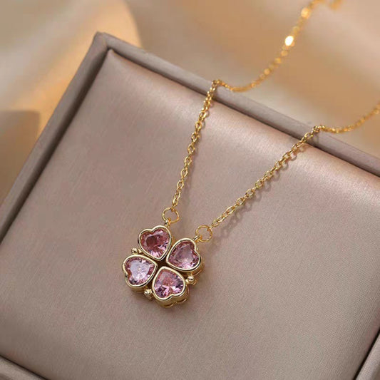 Pink Sapphire Clover Heart Pendant