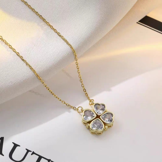 White Quartz Clover Heart Pendant